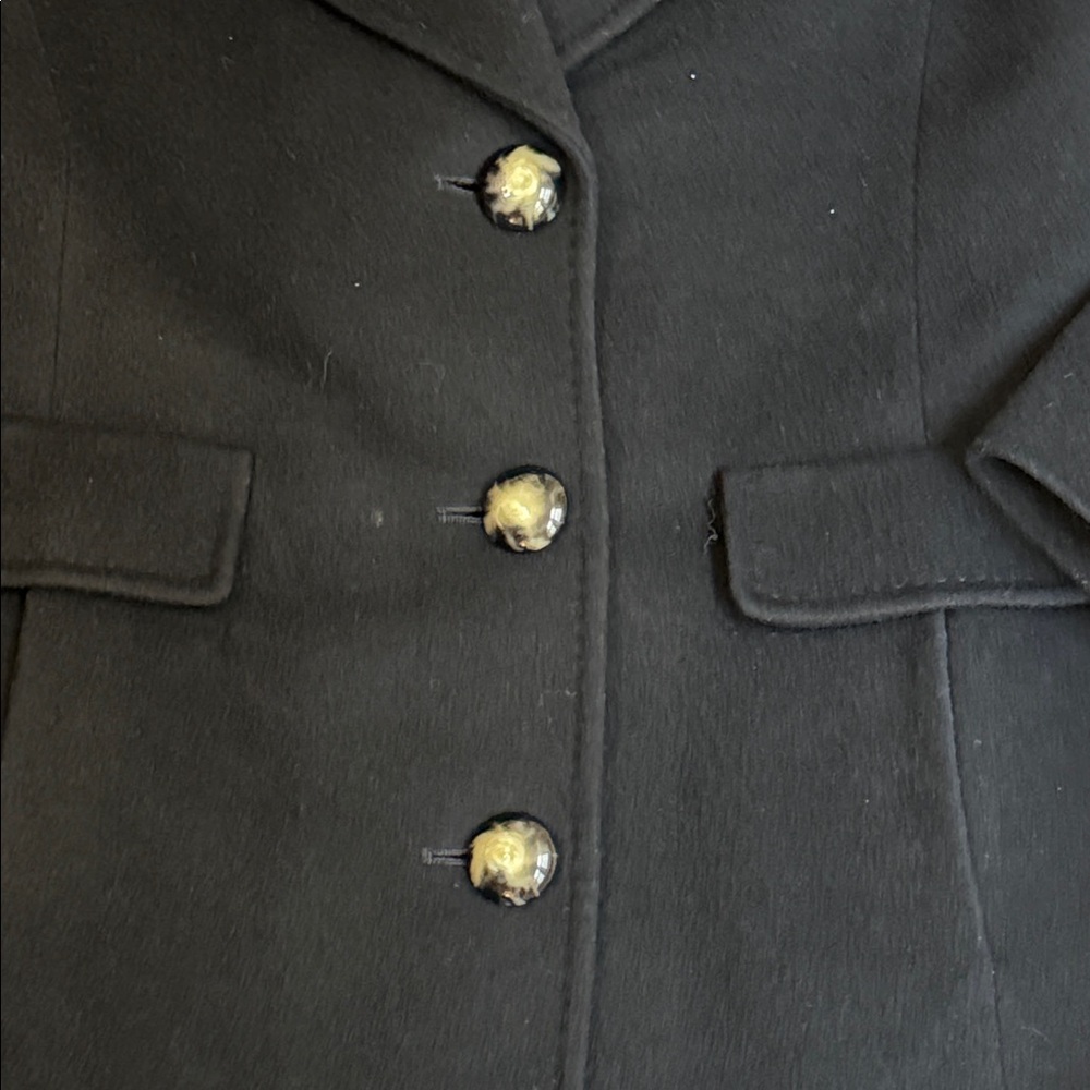 Fleurette Wool Cashmere Black Coat Size 16 Made in USA Classic Winter Overcoat - Picture 3 of 13